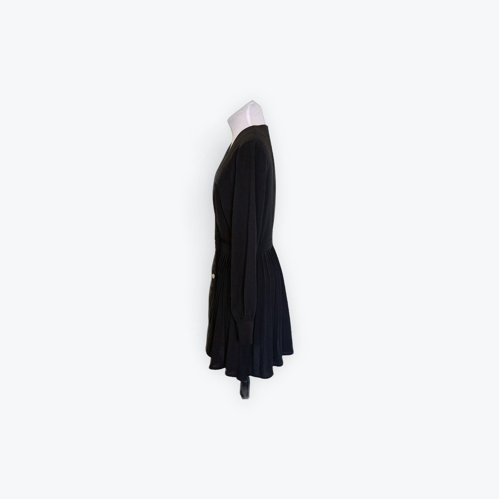 Missguided Black Double Breasted Pleated Mini Dress Long Sleeve V-Neck US 4 - Picture 3 of 12